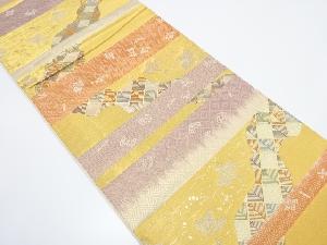 横段に松・宝尽くし模様織り出し　袋帯